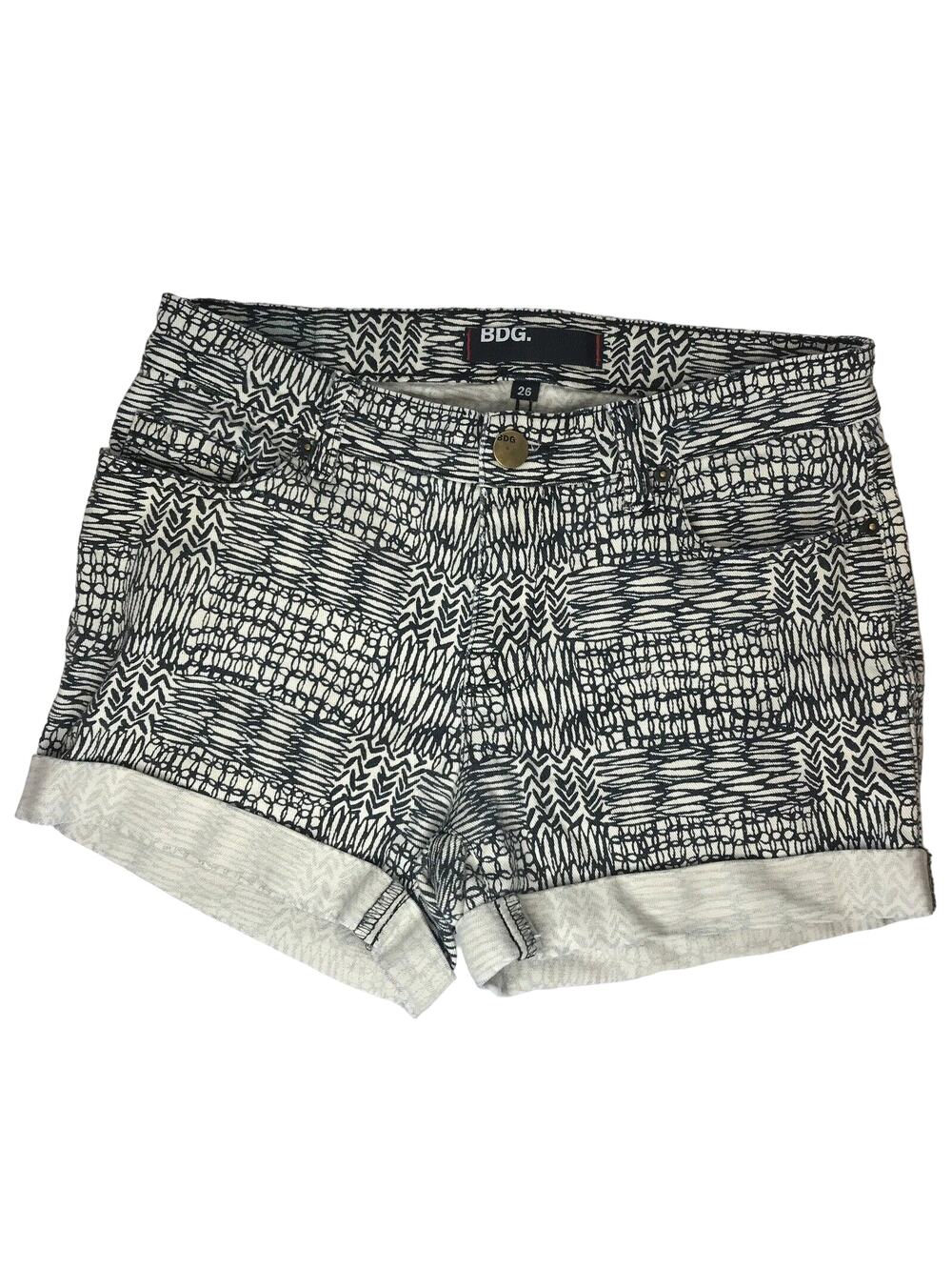 BDG Urban Outfitters Denim Shorts Cream Black Geo Cream Cuffed Women's Size 26